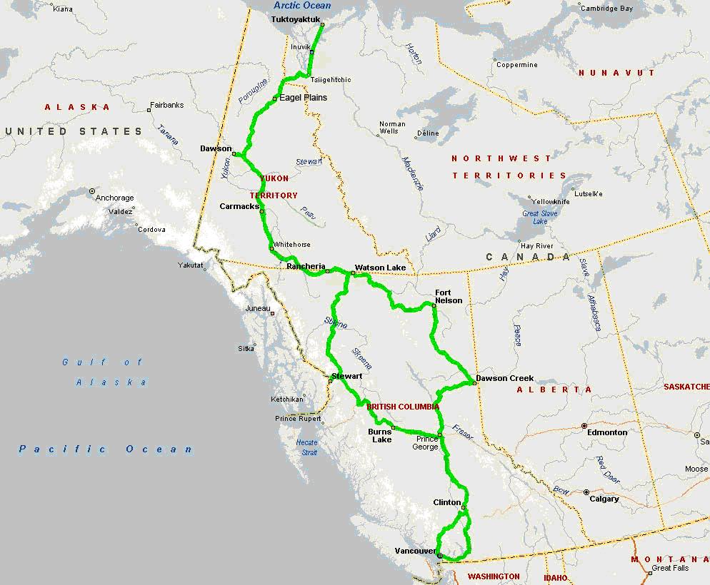出肯尼(kenney)水库,向东流约240公里(150哩),经过尼查科高原,在乔治