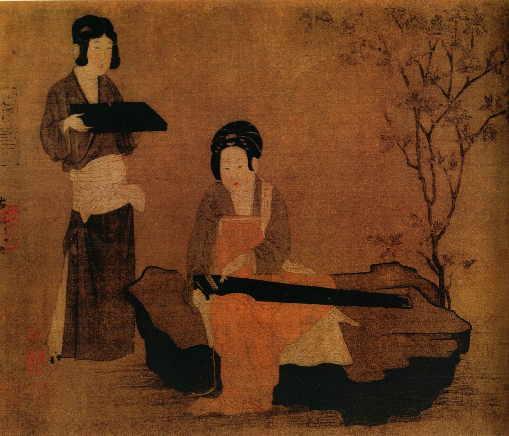 3厘米 高 28 厘米,描绘唐代仕女弹古琴饮茶的生活情景.