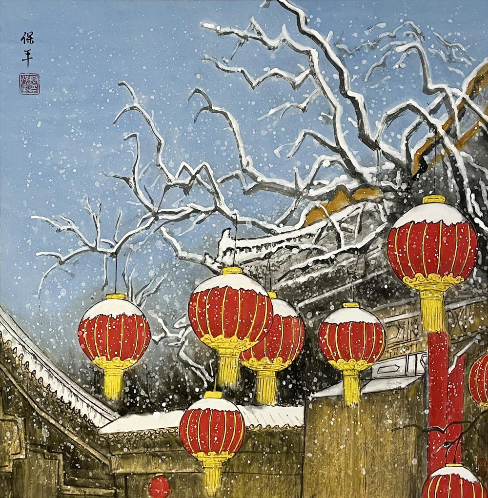 1988年拜漆画家乔十光先生为入室弟子宁保平拜师霍春阳,吴冠中学习