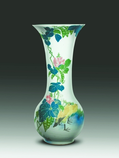 醴陵窑釉下五彩百花凤尾瓶