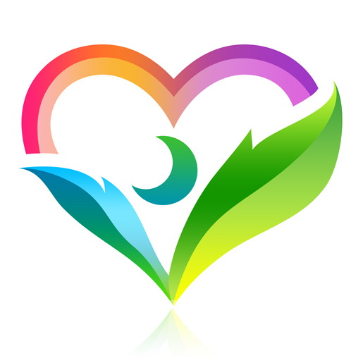 《星月童话乐园》专用标识,包含图案:彩虹,绿叶,月亮,爱心组合,追求