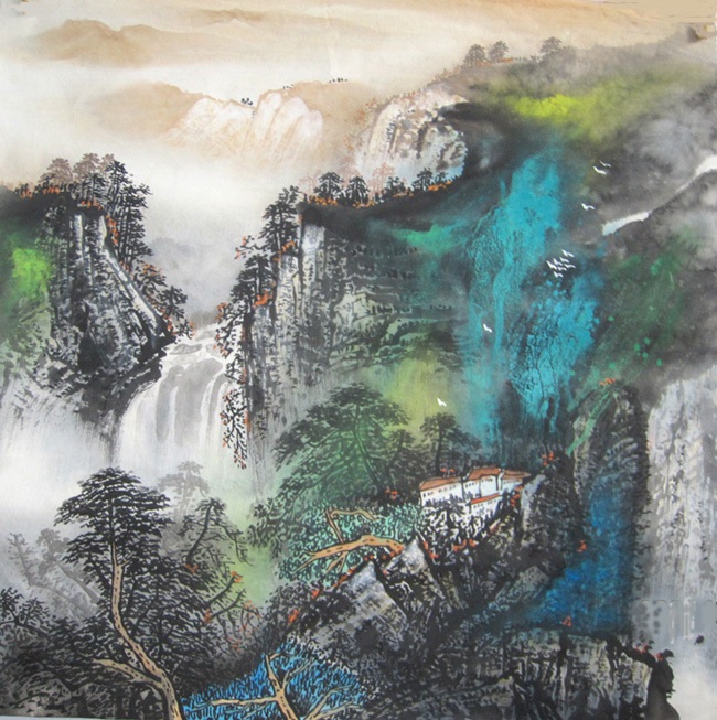 泼彩山水画