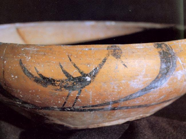 彩陶钵绘鸟纹