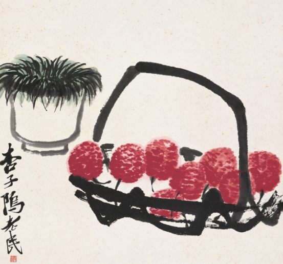  p data-id="gn2oeujckh">《盆草荔枝》是1947年齐白石创作的纸本水墨
