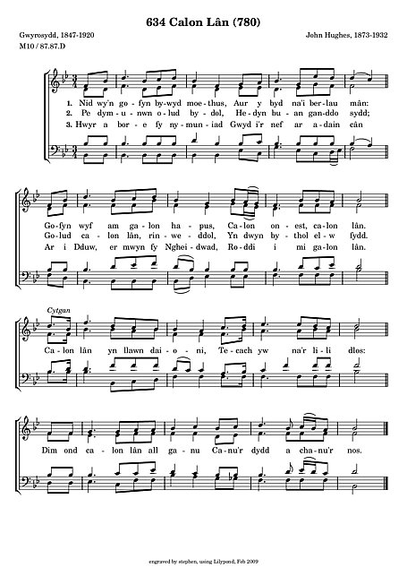  p>《calon lan》,纯洁的心,是威尔士语的传统宗教圣歌. /p>