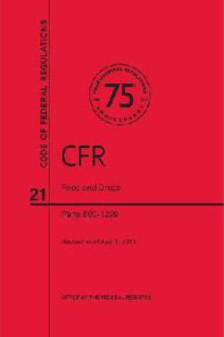 code of federal regulations, title 21, food and drugs, pt.