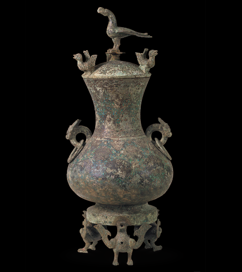 错金银立鸟几何纹铜壶