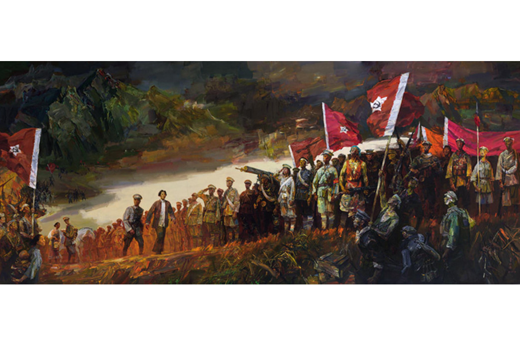data-id="sgirp1ect5sl">《井冈星火—朱毛会师》是章仁缘创作的油画