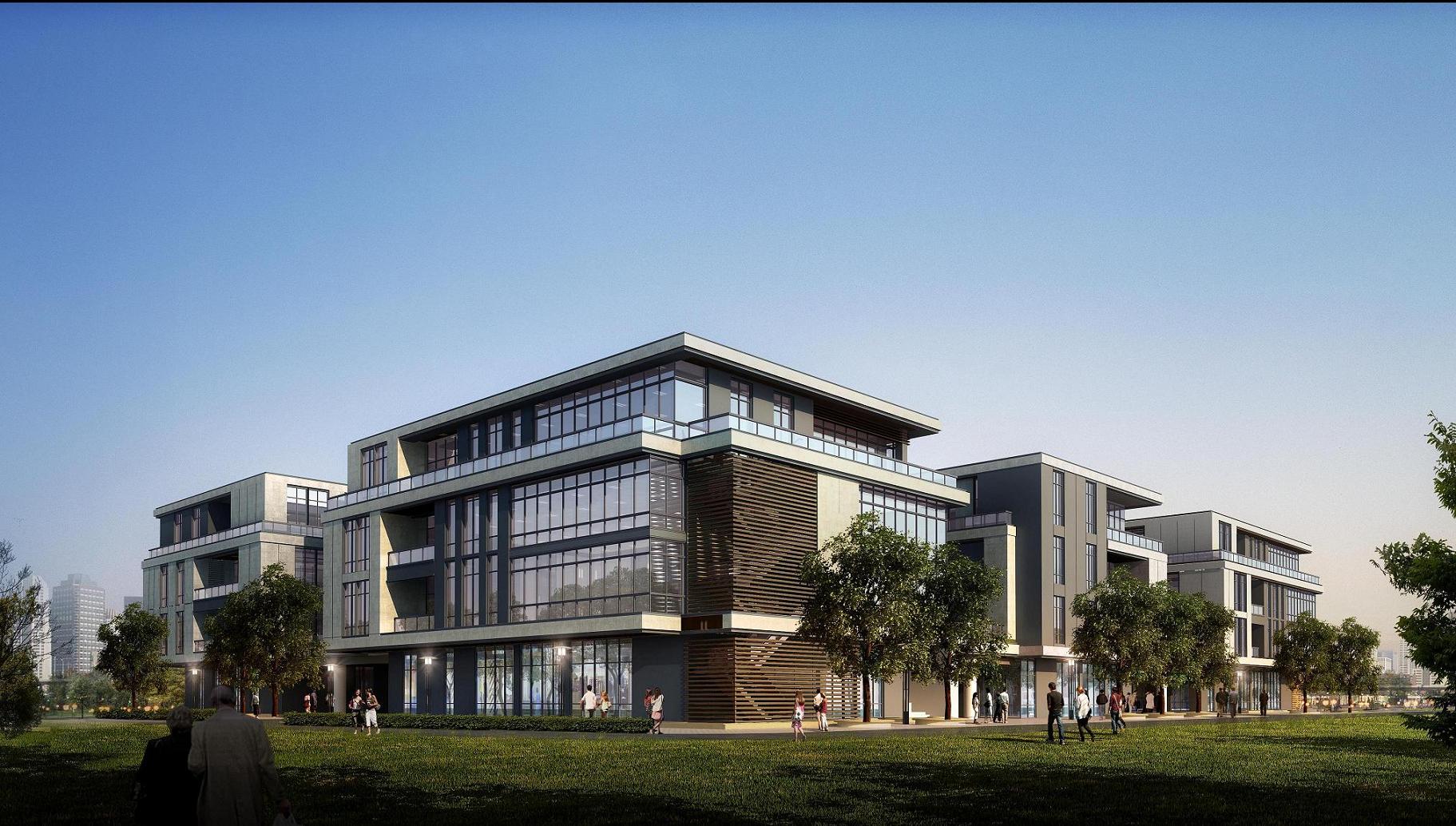 以四层独栋为主要建筑形态,采取组团围合形式,营造出低密,舒适,绿树成