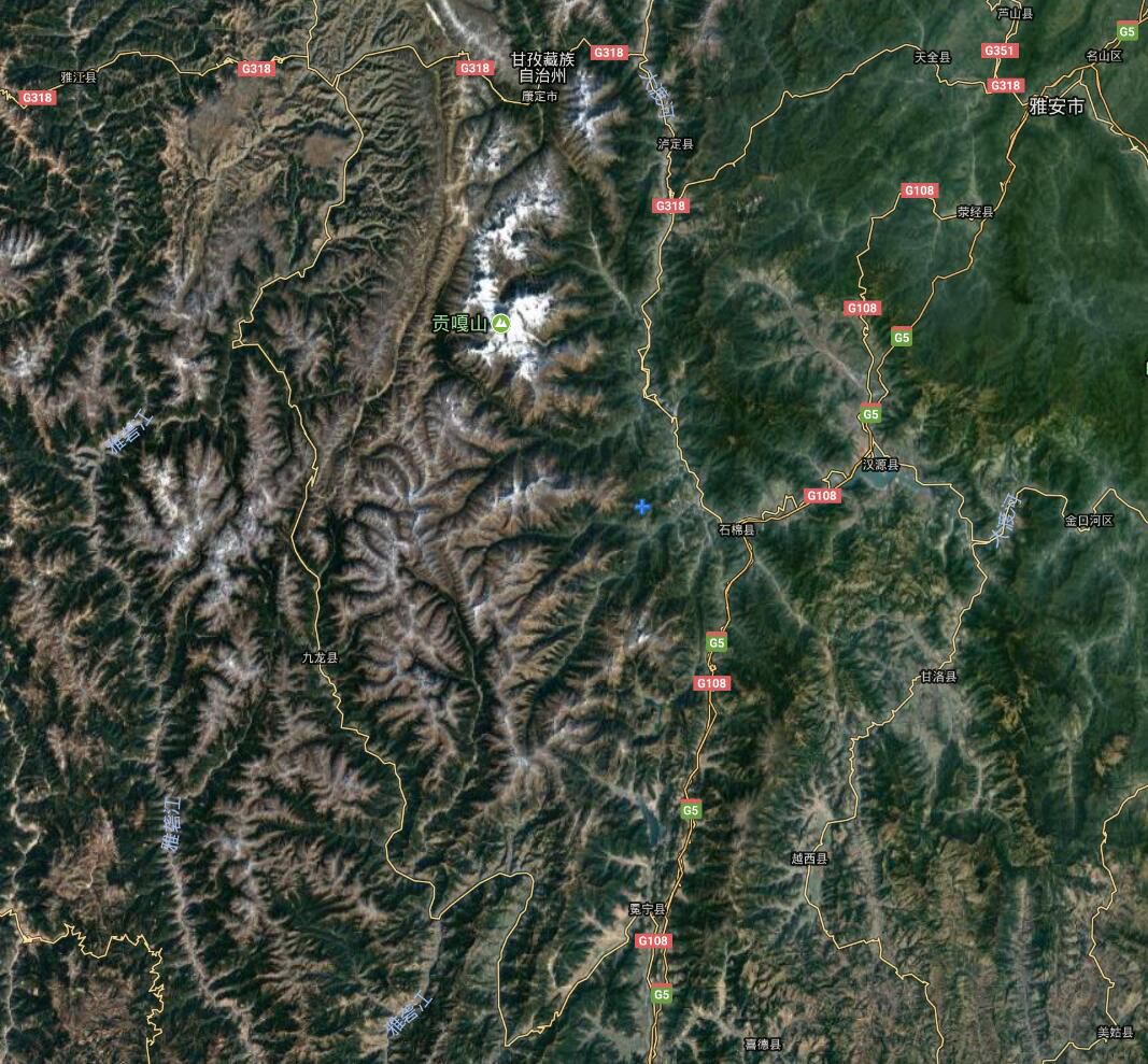  p>贡嘎环线的卫星地图. /p>