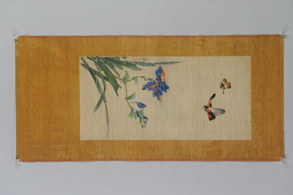 现代杨济川《蝴蝶》竹帘画