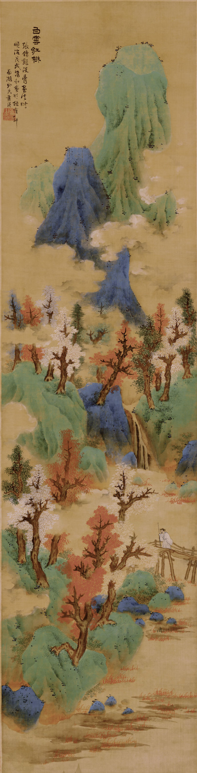 明蓝瑛画白云红树图