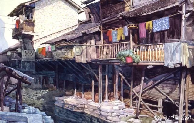 水彩画 林間小路 中国美術郭常信