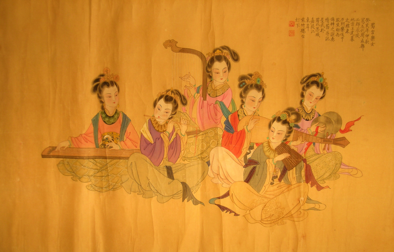  p>蜀宫乐女图是中国现代画家李星武以永陵"二十四伎乐"浮雕为素材