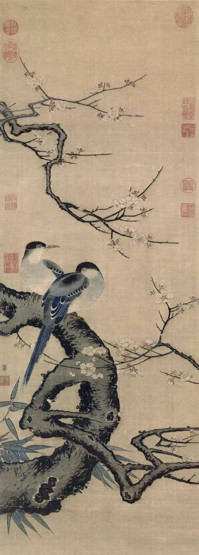 苗墨　水墨画 梅花 玉骨仙姿 青色背景 名画欣赏]历代名家最美的梅花盛宴_百科TA说
