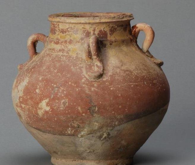 邛窑红褐釉四耳瓷罐