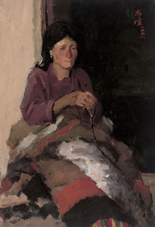  p>《捻毛线的老人》是1978年靳尚谊创作的油画. /p>