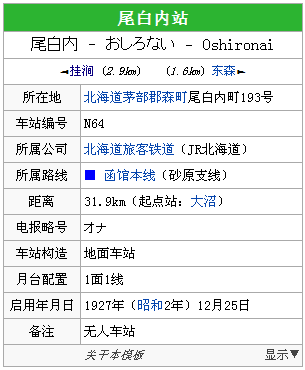 茅部郡森町尾白町,是jr北海道函馆本线(砂原支线)沿线的一个无人车站