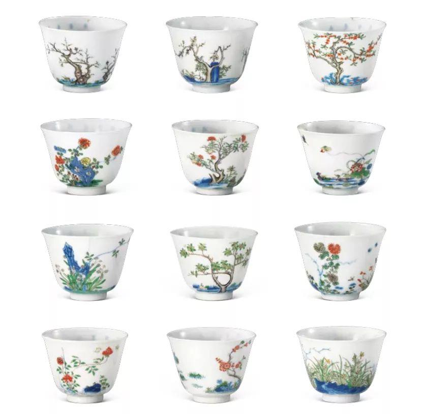 康熙款五彩十二月花神诗文杯