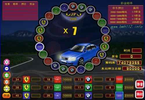 游戏中心电玩版中有4个汽车标志大小两种方式代表八个不同的下注区域