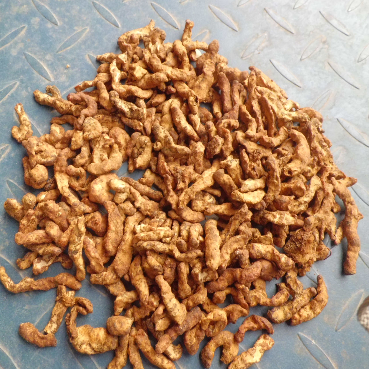  p>炒僵蚕即用麸皮撒于热锅中,侯烟冒起,倒入僵蚕,炒至黄色,取出筛去