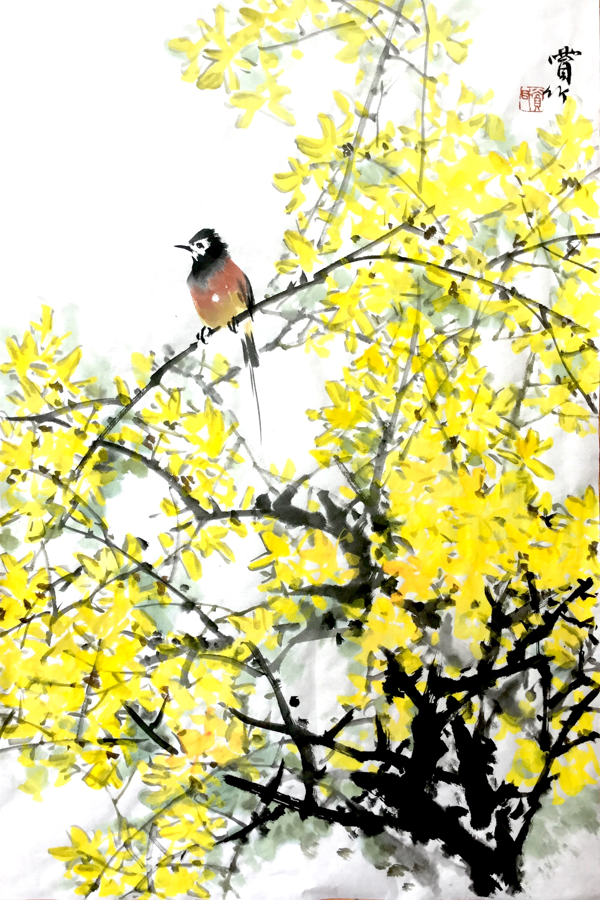  p>赏竹,著名花鸟画家,1948年生,20岁时拜花鸟画大师,中国美术学院