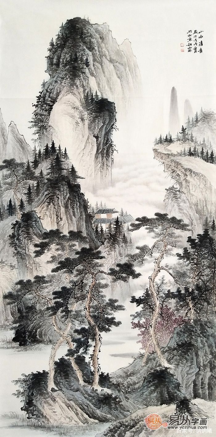 览千峰拥翠听泉溪清音——李佩锦山水画作品赏析_百科TA说