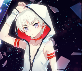  p>外貌为白发紫眼,眼角有诡异的红妆.