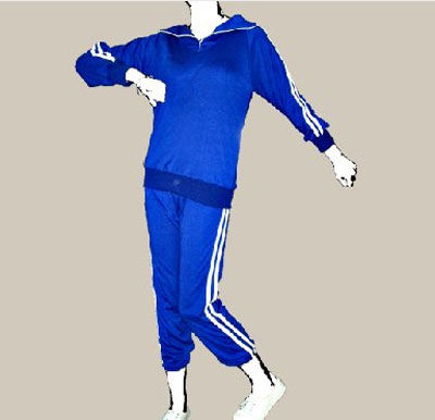 基本上以蓝色为主,其中运动裤侧面带三条白