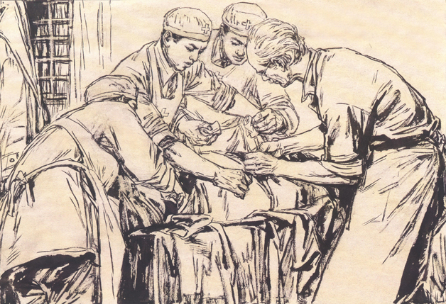  p>《白求恩在中国之三》是1973年许荣初,许勇,顾莲塘,王义胜创作的一