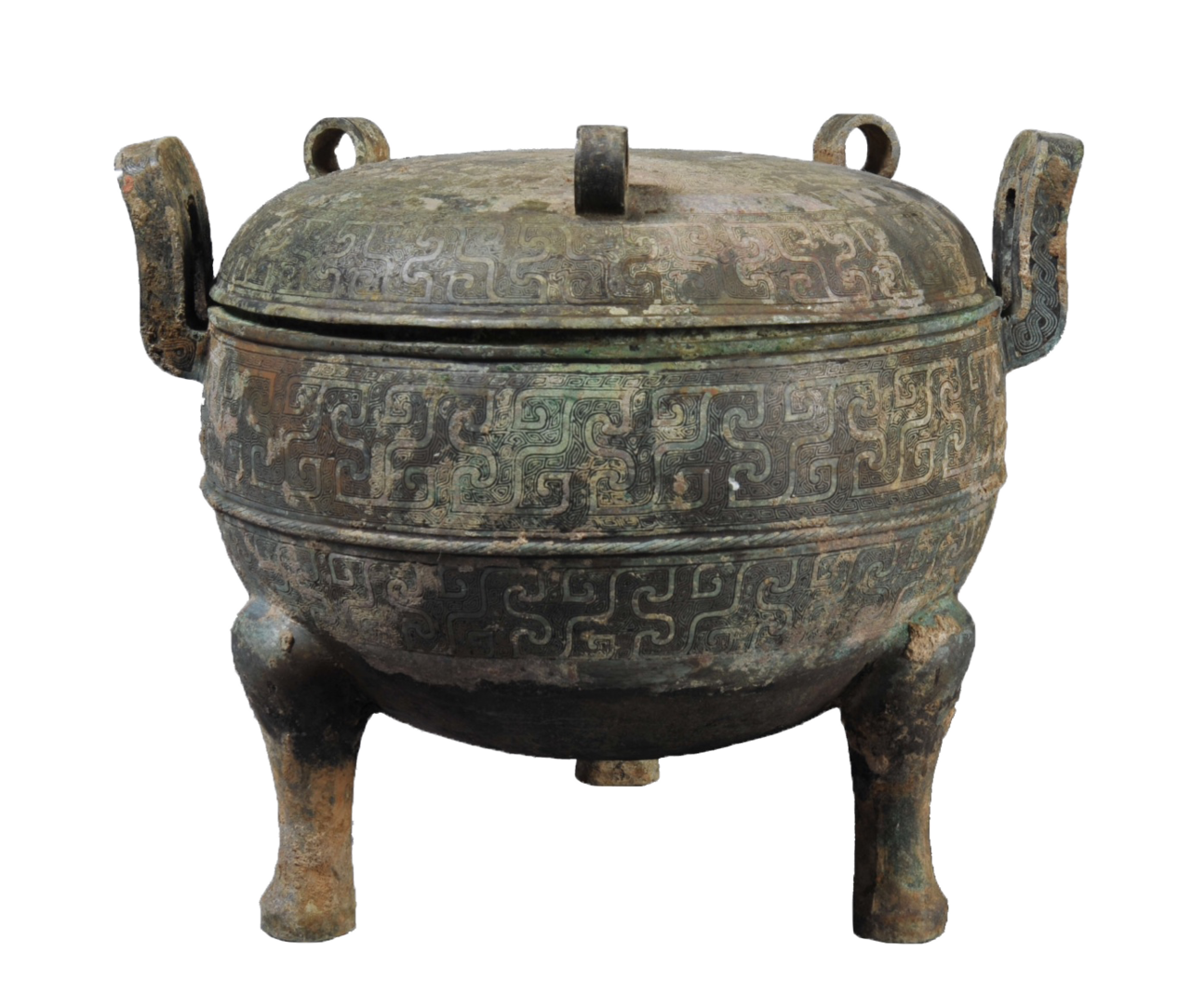 春秋早期齐系鸟龙纹三兽盖青铜鼎