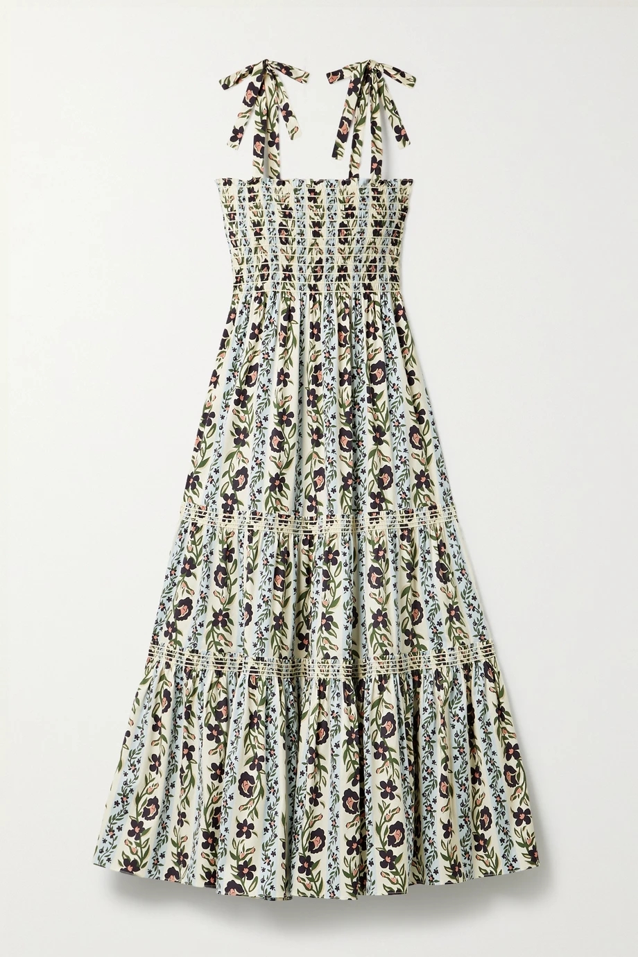 皱褶层接式花卉印花棉质混纺府绸连衣裙