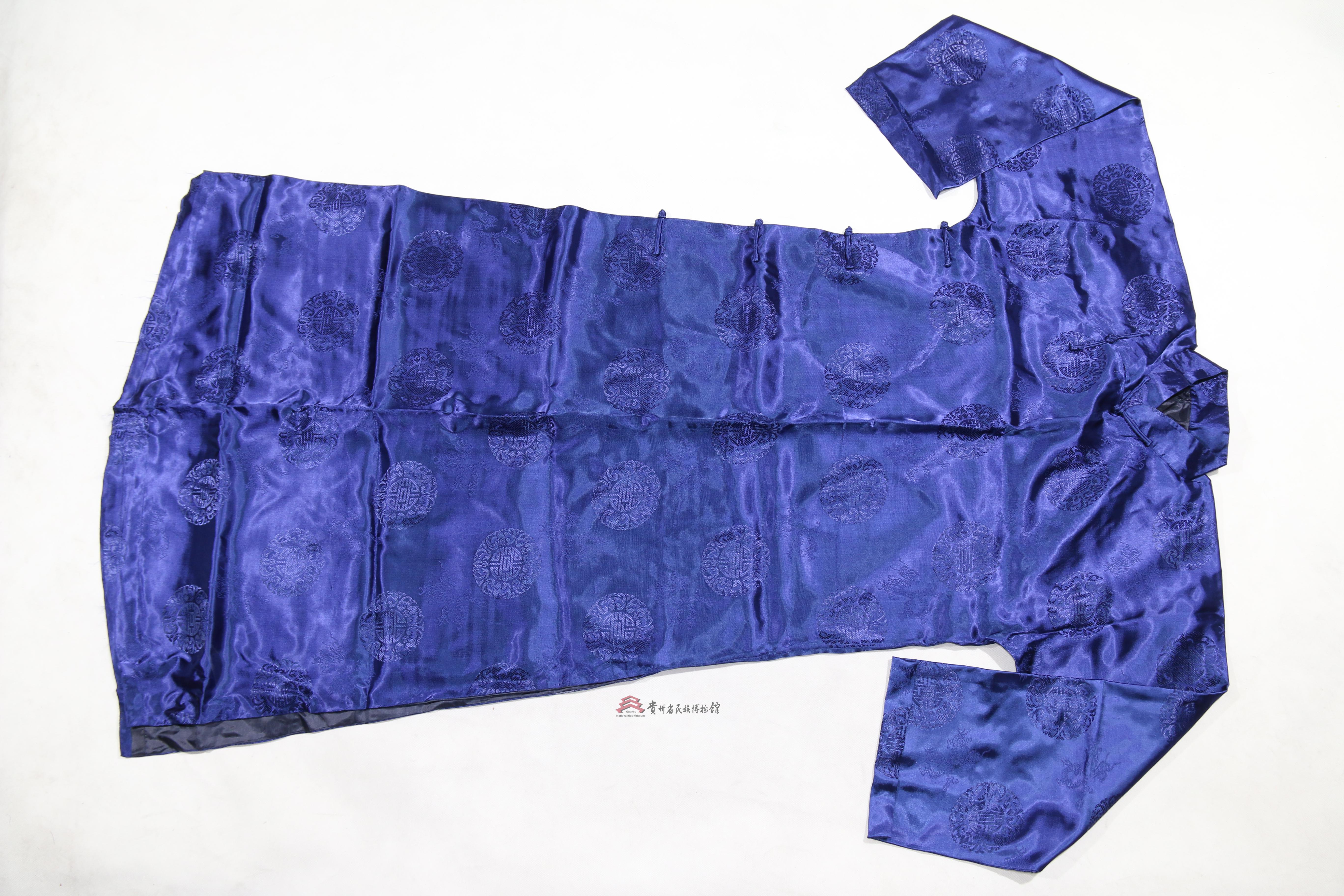 当代满族蓝缎男长袍