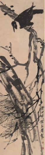  p>《苍松乌鸦》是近现代画家齐白石于1920年创作的一幅水墨画. /p>