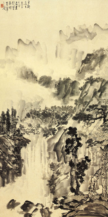  p>《徐悲鸿墨笔山水图》是近代徐悲鸿1941年创作的纸本水墨画,现藏于
