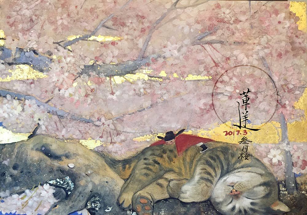  p>《花冠小仙》系列作品为莲羊从2015年开始创作的岩彩画作品,至今