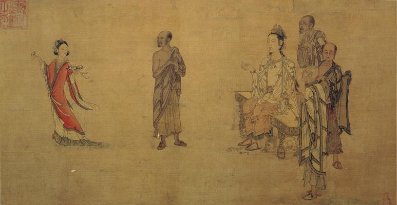  p>《宋刘松年天女献花图》是宋代画家刘松年创作的一幅绢本淡设色