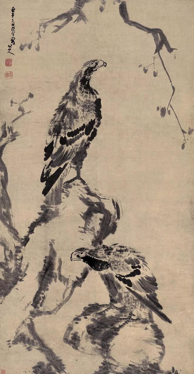  p>《双鹰图》是清代画家朱耷创作的纸本水墨画,现藏于 a target="