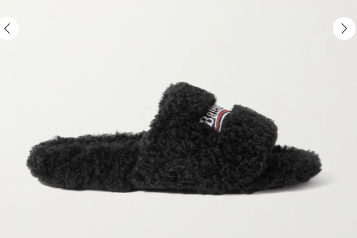 furry品牌标志刺绣人造羊毛皮拖鞋