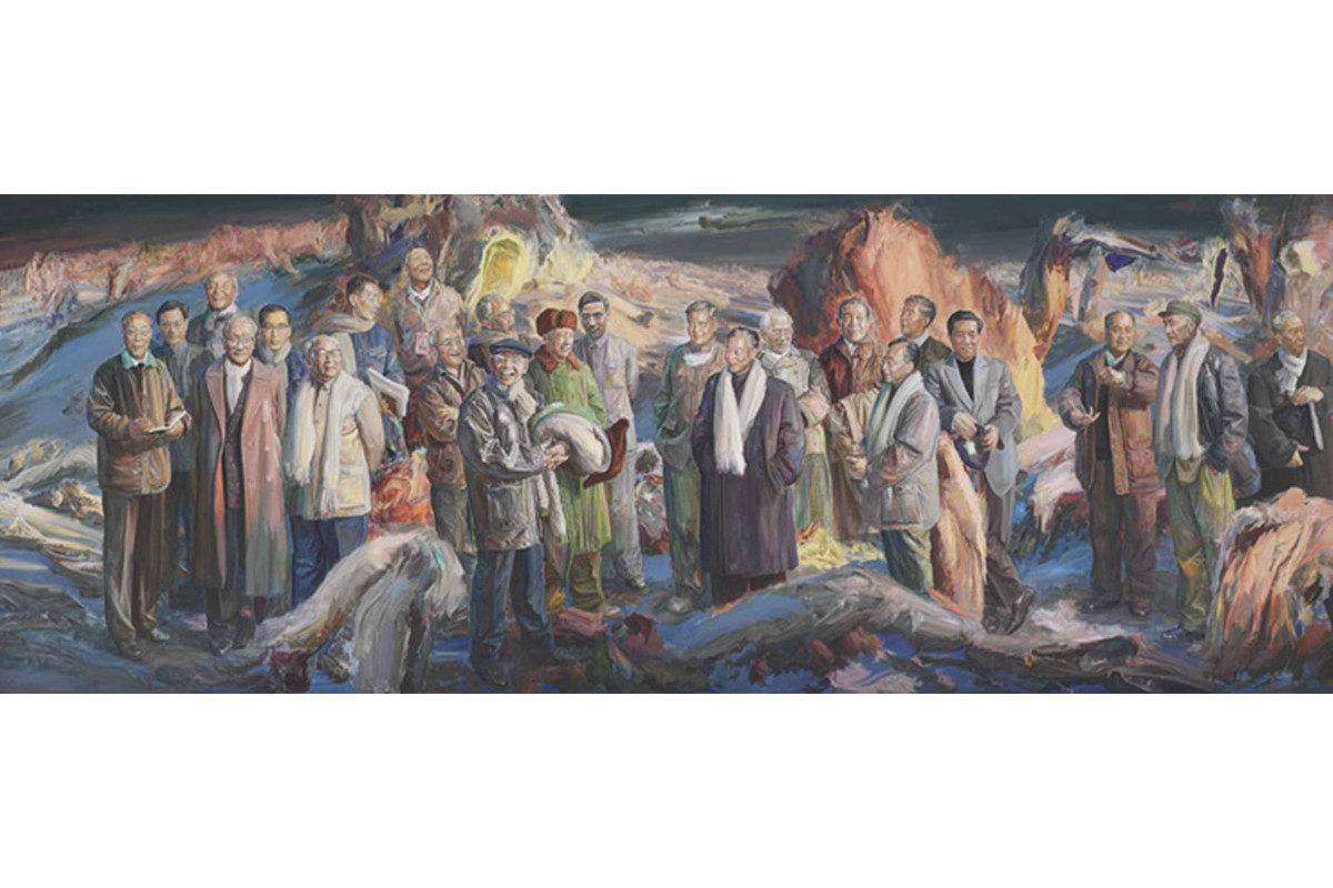  p>《历史的星空-两弹一星功勋科学家们》是骆根兴创作的油画作品.