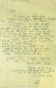 写给老保镖Bill Bray的手写书信，后被拍卖