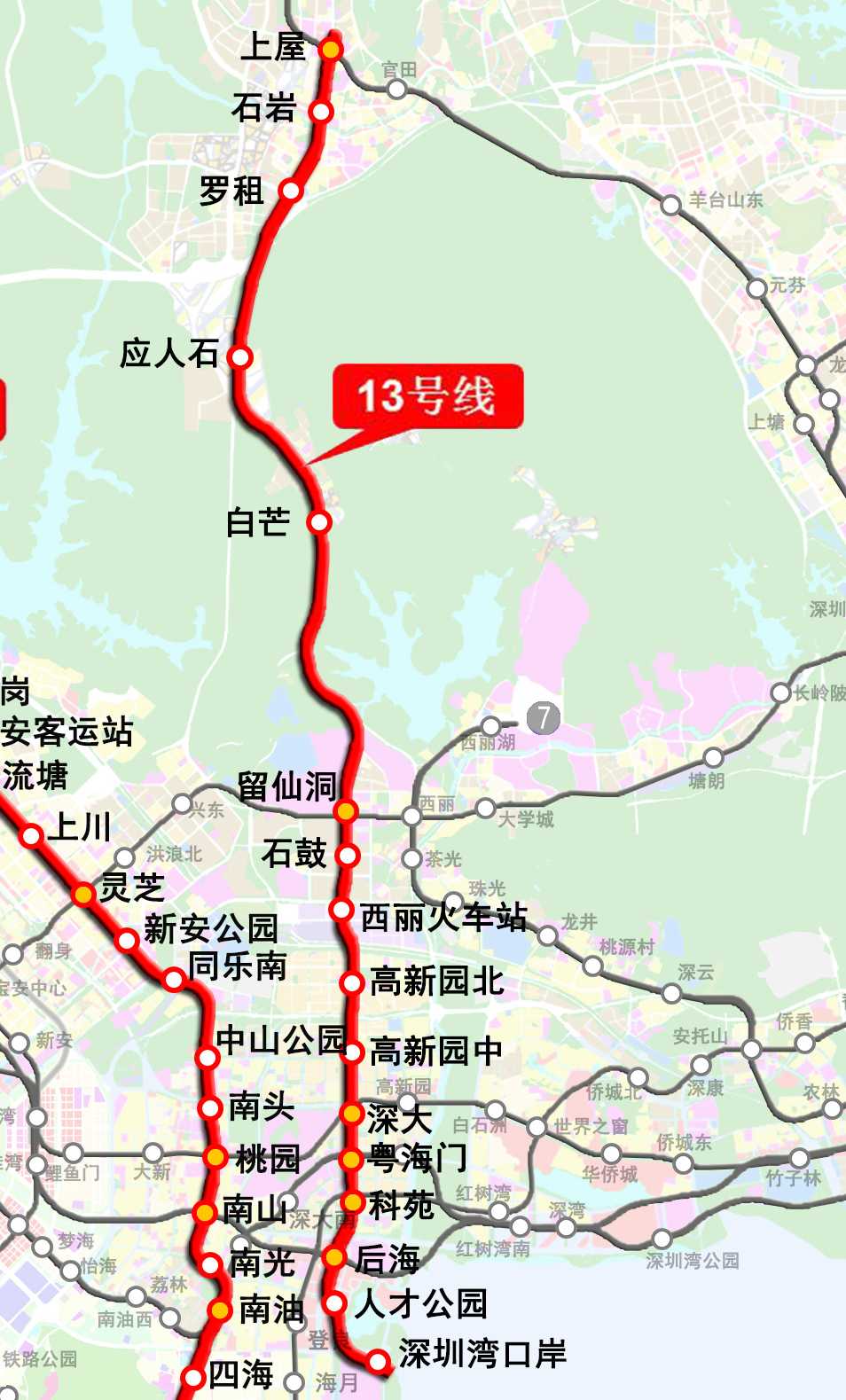  p>白芒站是深圳地铁13号线的一座车站,车站编号为12.预计2023年开通.