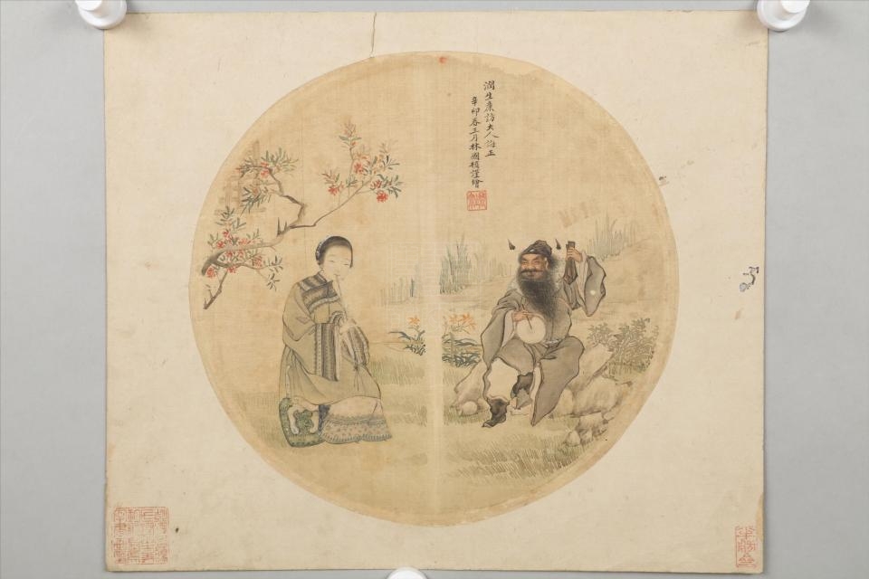 清林国桢钟馗仕女图团扇面