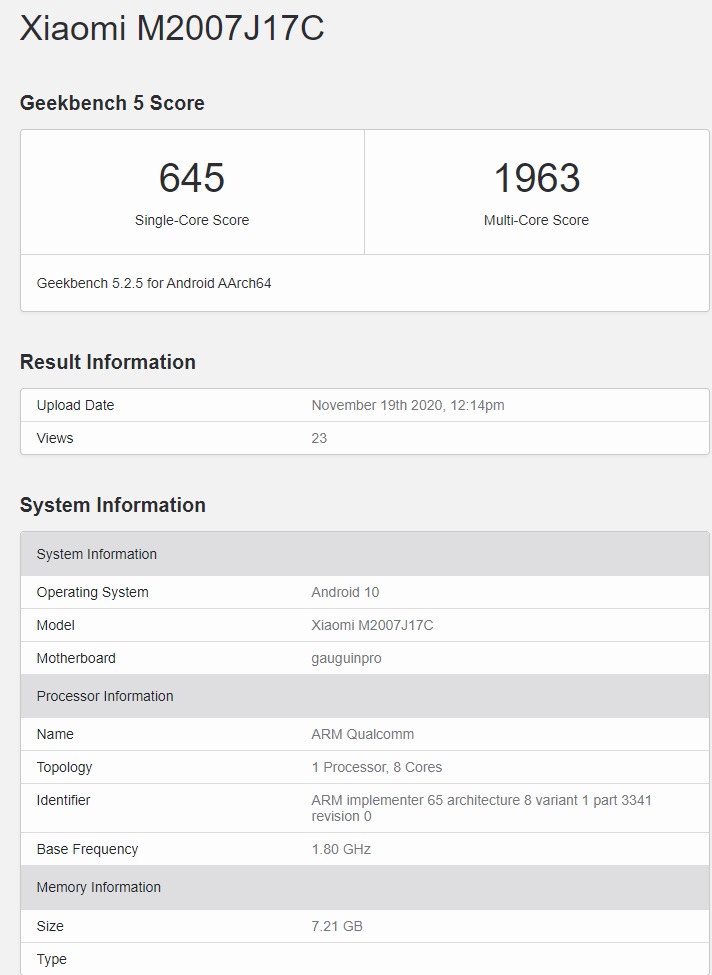 Redmi Note 9 Pro 5G 现身 Geekbench_百科TA说