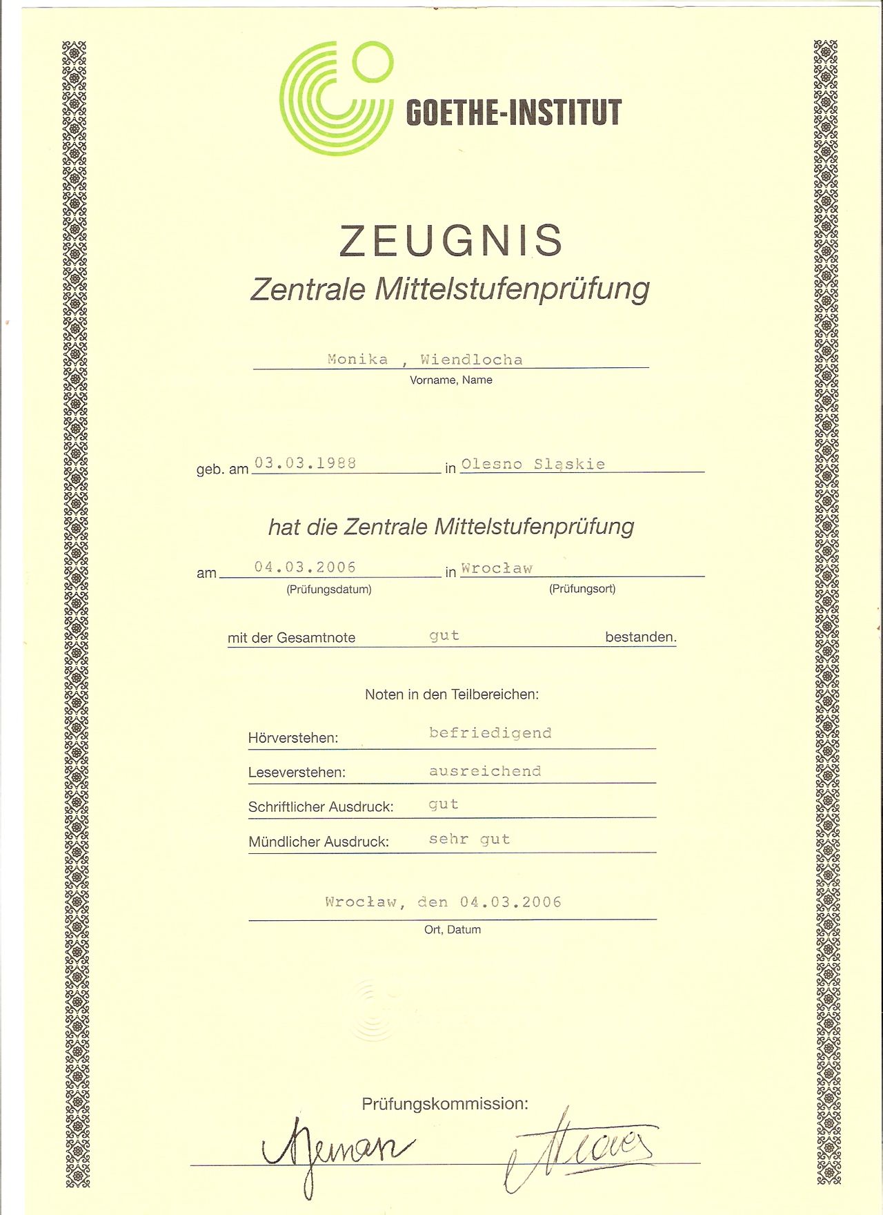 data-lemmaid="4685">考试 /a>通过后可得到"德语中级"证书,获得此