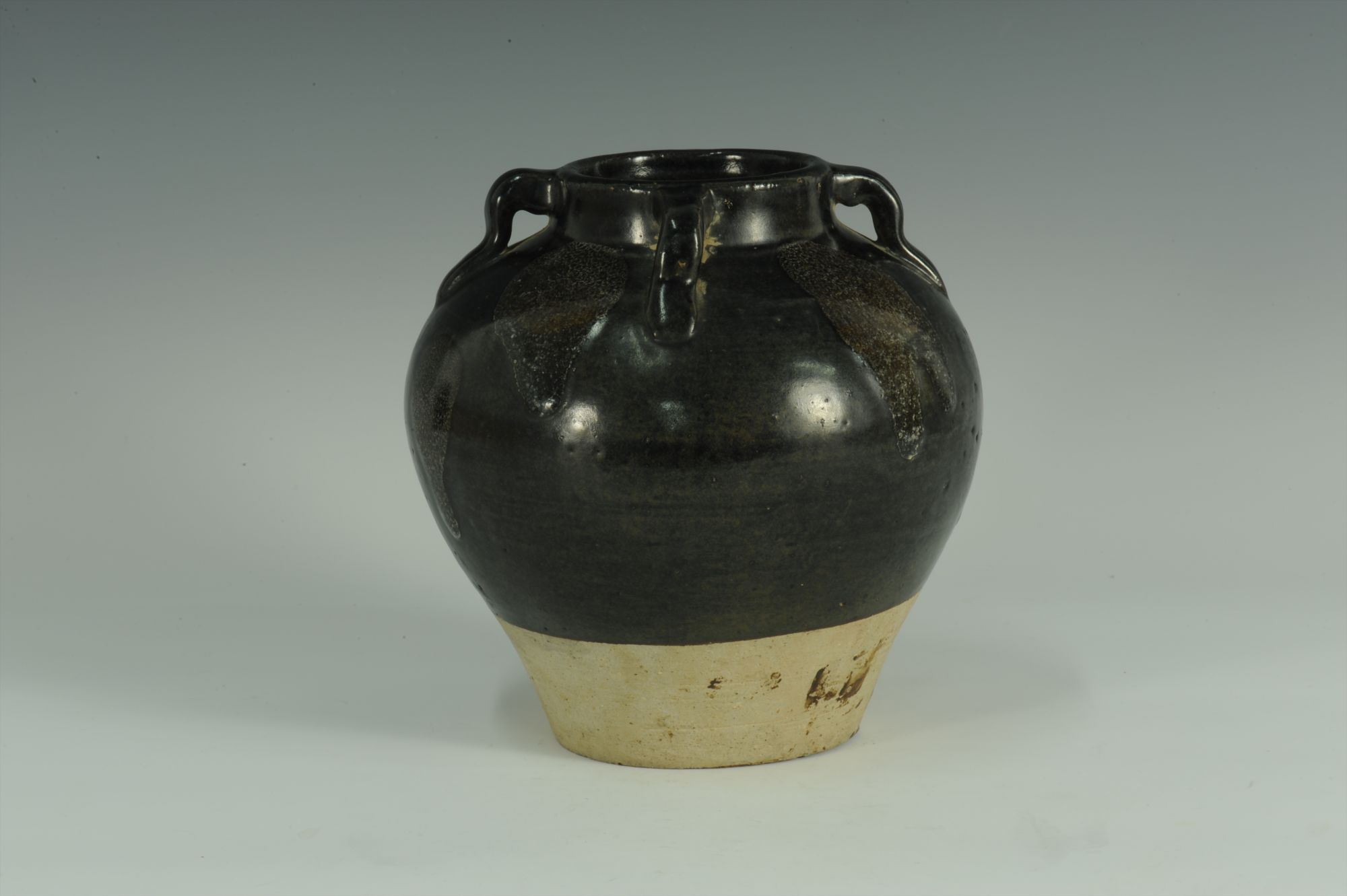 黑釉花斑四系瓷罐