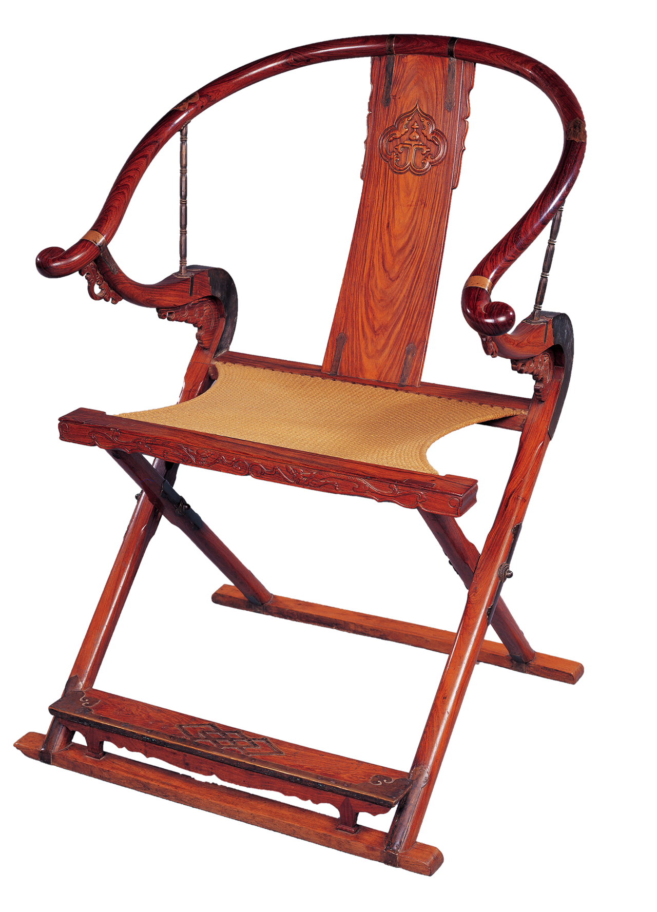 明万历黄花梨双龙如意云头纹靠背板交椅