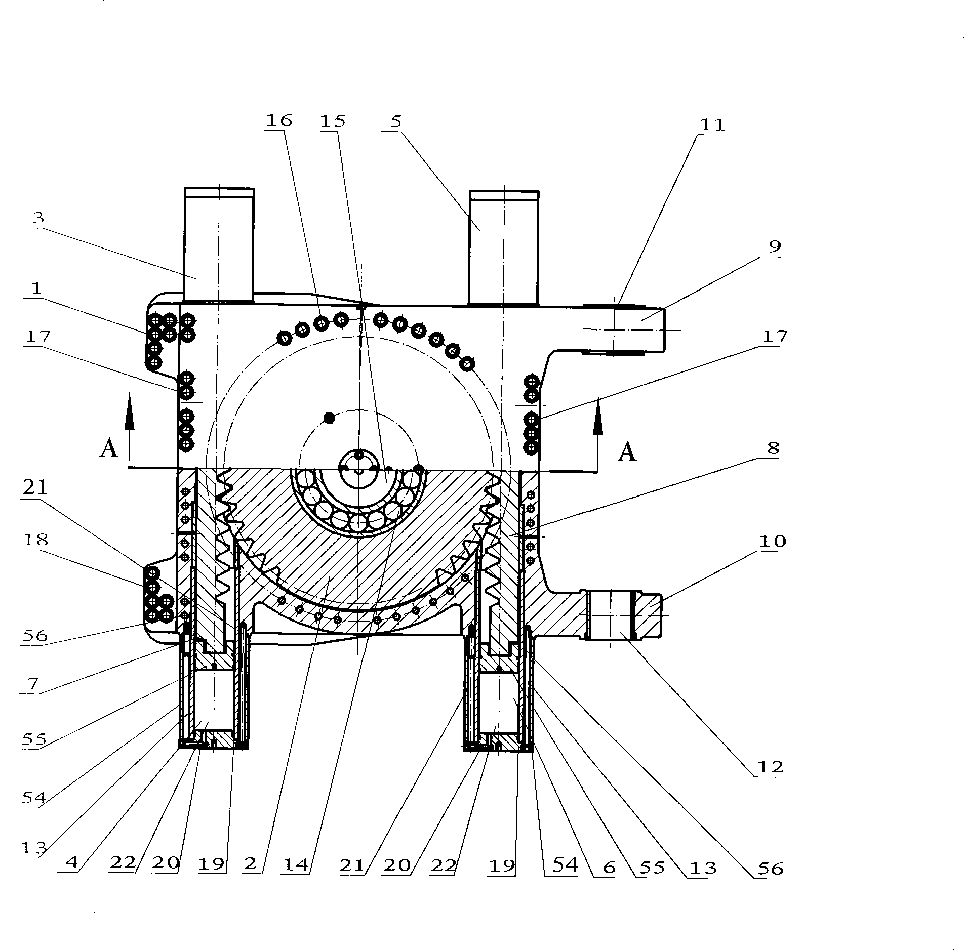一种采煤掘进机的齿轮齿条式回转装置