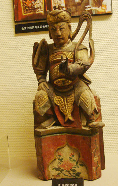 清彩绘木雕二郎神坐像