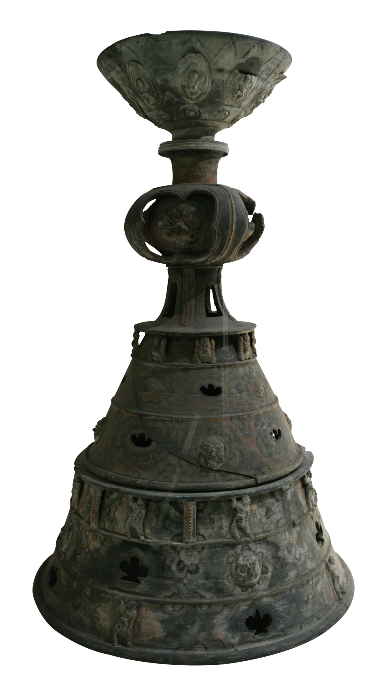 辽灰陶彩绘堆花塔式魂瓶